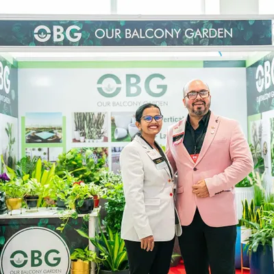 Together in all our ups and downs, because it’s "Our" Balcony Garden. A photo of my husband Prajwal and me at our booth during the BNI Big Brands Expo.