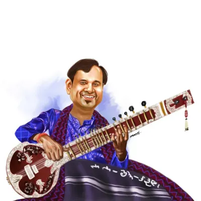 A caricature of the talented sitar player, Bhagirath Bhatt, who has worked with A.R. Rahman and on films like "Padmaavat".