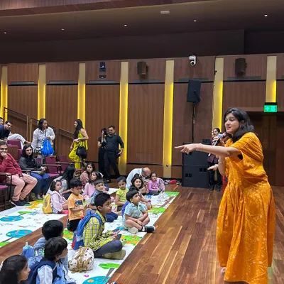 Leading a 'Folk Music of India' workshop at the prestigious NMACC Bachpan event. We believe in teaching through interactive storytelling to make learning about culture engaging for kids.