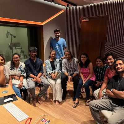 A group photo from inside the recording studio during rehearsals for the NMACC show. This is where I work on vocal arrangements and harmonies, offering my services as a session vocalist for live shows and recordings.