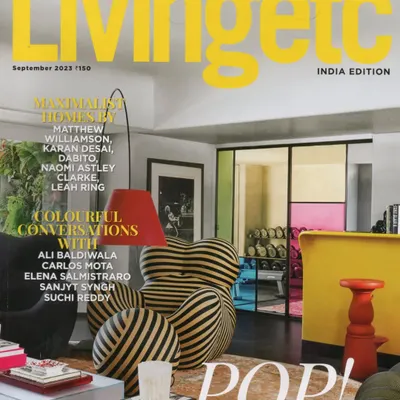 Our "Project 86" bachelor pad on the cover of Livingetc India. I was so stoked to see this feature, which beautifully captured the pop art and maximalist vibe of the space.