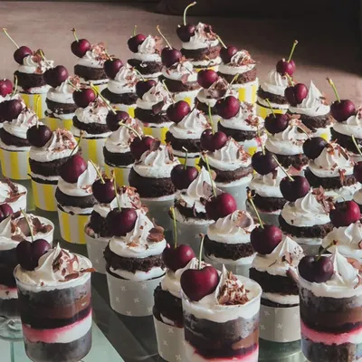 This was for a dessert table featuring my Black Forest treats. You can see the layered cupcakes alongside the Black Forest dessert jars, offering two ways to enjoy the same classic flavors.