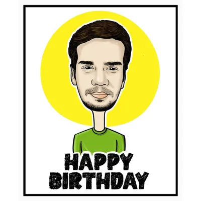 A colorful digital caricature created as a personalized birthday gift. The bright background and bold text make it a cheerful and celebratory portrait.