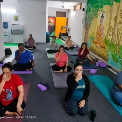 Our group practicing Nadi Shodhana, or alternate nostril breathing. This pranayama technique is excellent for balancing the mind, reducing stress, and improving focus.