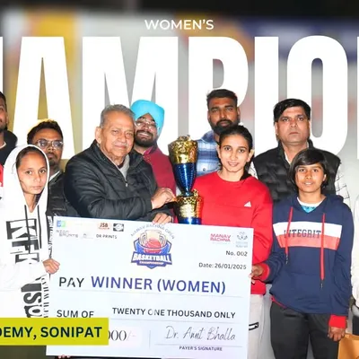 The women's champions, Geetanjali Academy, Sonipat, receive their trophy and prize money. We ensure our winners are celebrated and rewarded for their exceptional performance.