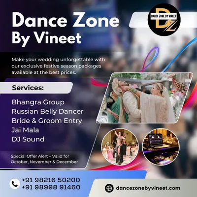Our festive season package is a complete entertainment solution. It bundles our most popular services like a Bhangra group, Russian belly dancer, bride & groom entry, Jaimala setup, and DJ sound at a special price.