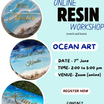 Hello fellow artists. This poster is for my online Ocean Resin Art workshop. In this session, I teach you how to create an ocean-themed nameplate, covering everything from base preparation and creating waves to achieving a perfect glossy finish.