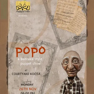 This is the official poster for 'Popo', our Bunraku-style puppet show about a grandfather whose heart is full of love.