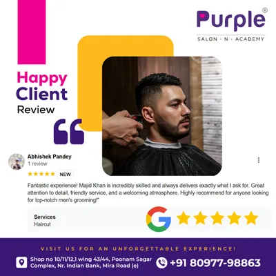 "Fantastic experience! Majid Khan is incredibly skilled." We love getting reviews like this from our clients. It shows our commitment to providing top-notch men's grooming with great attention to detail in a friendly atmosphere.