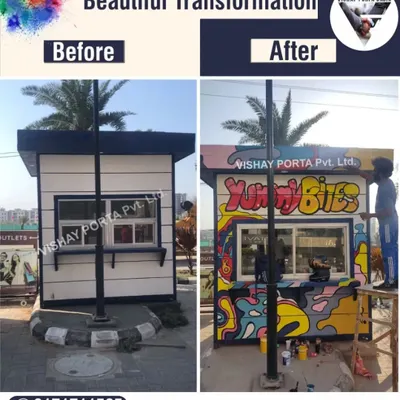 Look at this transformation. I took a standard cabin and turned it into a vibrant, eye-catching food kiosk called 'Yummy Bites'. This shows that my cabins are not just for offices; they are a blank canvas for your business idea, ready for any custom artwork or branding you can imagine.