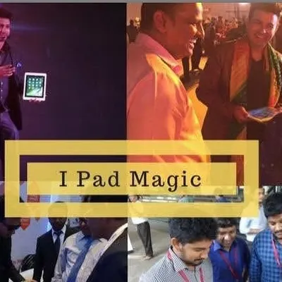 This collage gives a quick overview of my iPad Magic services. It combines photos from both large stage shows and intimate close up performances, showing the versatility of my digital illusions for any type of event.