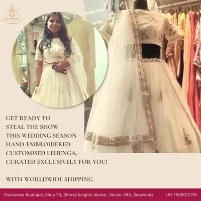 Get ready for the wedding season with a hand-embroidered custom lehenga. I work with you to create an exclusive design that ensures you will steal the show.