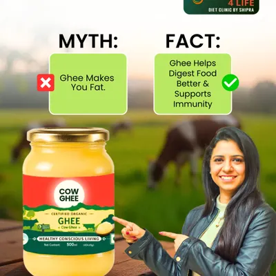 Still afraid that ghee makes you fat? Aisa nahi hai. This myth-buster graphic, featuring me, explains that ghee actually helps digest food better and supports immunity.