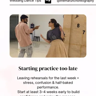 One of the most common wedding dance mistakes is starting practice too late. We recommend starting at least 3-4 weeks early to build confidence and truly enjoy the process without stress.