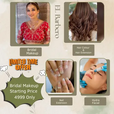Check out our limited-time offer. We are offering bridal makeup starting at just 4999, along with great prices on hair extensions, nail extensions, and hydra facials.