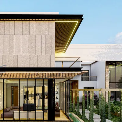 A seamless blend of stone, glass, and wood, designed to let the outdoors in and the indoors shine. This space is defined by intentional geometry, refined materials, and the interplay of light and shadow.
