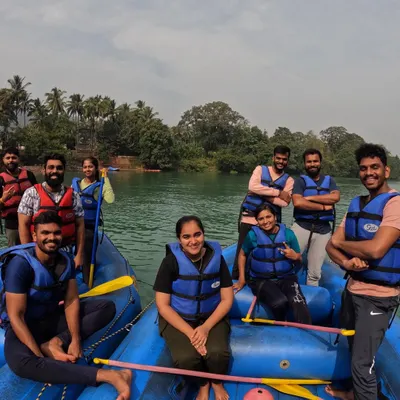 All geared up and ready for a white-water rafting adventure in Dandeli. I provide all necessary safety equipment and expert guides for a secure and exciting experience.