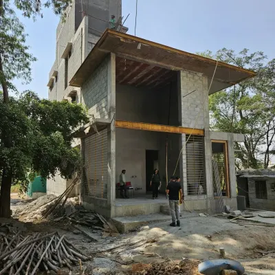 The bare shell of Villa 14. It's always exciting to see the fundamental volumes and spaces of a project take shape before the finishes are applied. This villa is designed with high ceilings and large openings to frame the surrounding gardens.