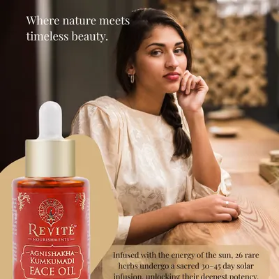 This is where nature meets timeless beauty. My Agnishakha Kumkumadi Face Oil is infused with the energy of the sun, undergoing a sacred 30-45 day solar infusion to unlock the deepest potency of 26 rare herbs.