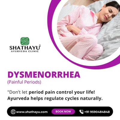 Painful periods, or Dysmenorrhea, should not control your life. This image explains how my Ayurvedic approach helps regulate cycles naturally, offering relief from period pain and restoring balance to your menstrual health.