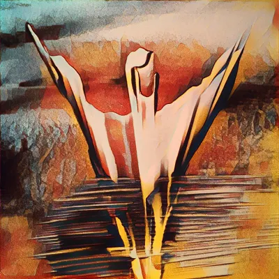 A digitally enhanced version of my 'Spread' artwork. The added textures and colors give the original sand painting a new, painterly quality.