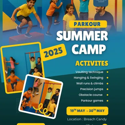Get ready for a summer of movement. Our Parkour Summer Camp at Breach Candy is designed for kids aged 4-9, featuring vaulting, hanging, wall runs, and fun parkour games to keep them active and engaged.