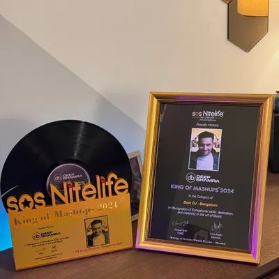 A close-up of my "King of Mashups 2024" award from SOS Nitelife for Best DJ in Bengaluru.