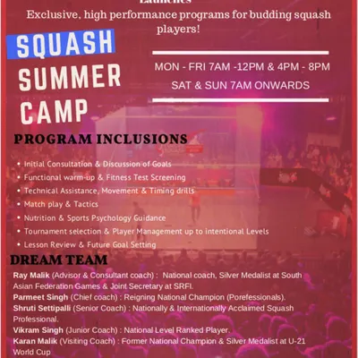 All the information you need to join our Squash Summer Camp. The program includes fitness testing, technical assistance, match play, nutrition guidance, and coaching from our dream team.