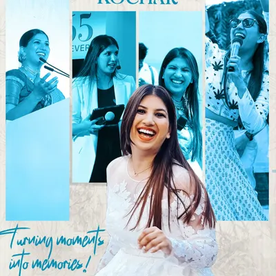 This collage captures the different facets of my work. Whether in a formal saree or a chic blazer, my goal is always the same: to connect, engage, and turn moments into lasting memories.