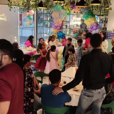 A glimpse of a lively birthday party in full swing. My space can be decorated with balloons and themes to create the perfect festive atmosphere for your child's special day.