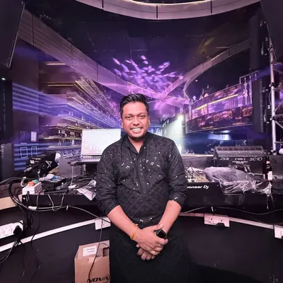 Dressed in a kurta for a special occasion. I love bringing my high-energy DJ sets to sangeets and weddings, creating a unique party atmosphere for the celebration.