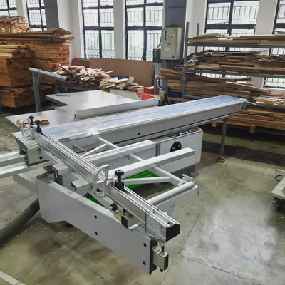 A view of our panel saw, a cornerstone of the workshop for making precise, clean cuts on solid wood and panel products.