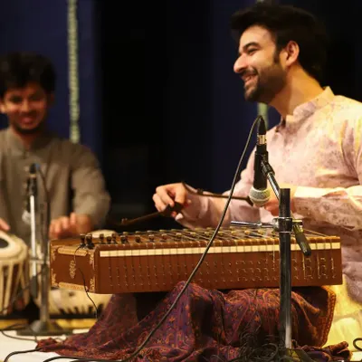 The joy of a musical conversation. Here I am sharing the stage with santoor artist Shantanu Gokhale, lost in the flow of the performance. A great sangat is about listening and responding to create something beautiful together.