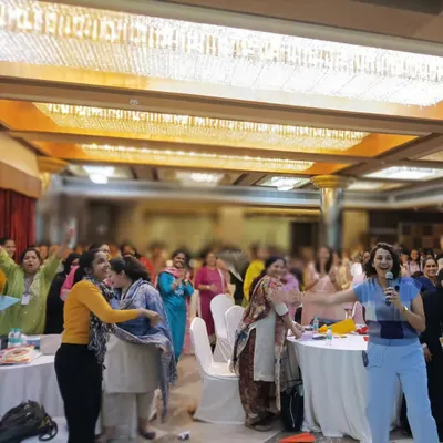 A room full of 150 educators, completely immersed in a moment of play during one of my training sessions. This image captures the energy and connection that happens when teachers are given the space to rediscover their own creativity, which they can then take back to their students.