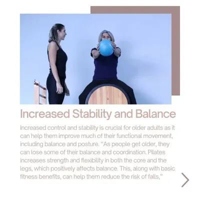 For older adults, stability and balance are crucial. My programs use controlled movements, like this exercise on the ladder barrel with a stability ball, to strengthen the core and legs, which helps reduce the risk of falls.