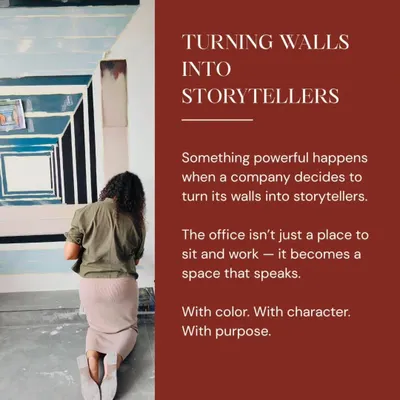 Here I am, turning a wall into a storyteller. This image captures a moment in the process of painting a modern, geometric mural. Something powerful happens when a company decides to give its walls a purpose.