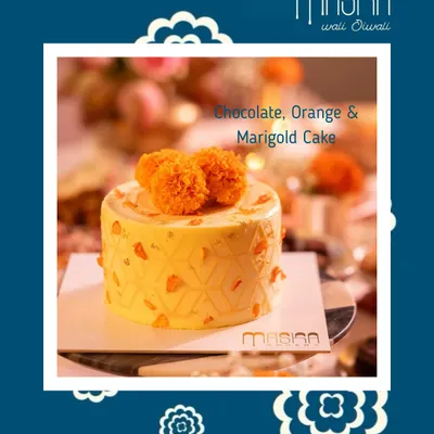 Our showstopping Chocolate, Orange & Marigold Cake is the perfect centerpiece for your Diwali celebration. The flavours are a classic combination, and the Indian lattice and fresh marigold design make it truly special.