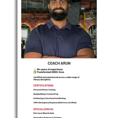 Coach Arun is our head coach with over a decade of experience in transforming lives. He is a specialist in bodybuilding, contest preparation, and functional conditioning.