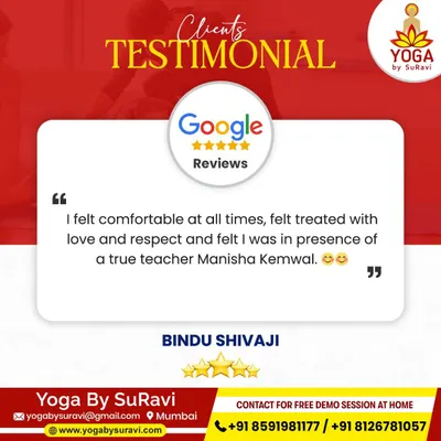 Client love from Bindu Shivaji, who felt comfortable, respected, and in the presence of a true teacher during her sessions.