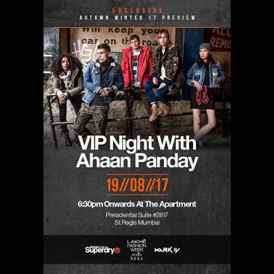 The official poster for my performance at the Superdry VIP party during Lakme Fashion Week, demonstrating my experience with high-profile fashion and corporate events.