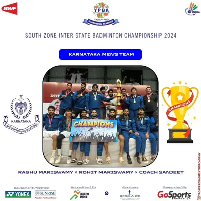 Champions of the South Zone Inter-State Badminton Championship. A proud moment for the Karnataka Men's Team, featuring my players and coach.