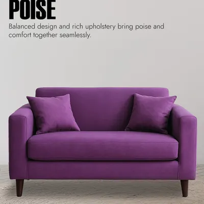Make a bold statement with a sofa in a vibrant color. This two-seater in a rich purple fabric features a clean, boxy frame and plush cushions, offering a perfect balance of modern design and comfort. It's an ideal piece for adding a pop of personality to your living space.