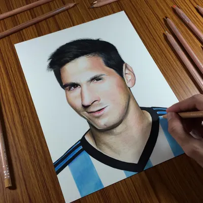 A colored pencil portrait of the football legend, Lionel Messi. I focused on achieving a realistic skin tone and capturing his familiar, gentle expression using my Caran d'Ache Luminance pencils.