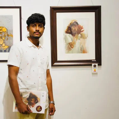 I am honored to be receiving the Maharashtra State Art Award in the professional category at Jehangir Art Gallery. My painting was also featured on the catalogue cover.