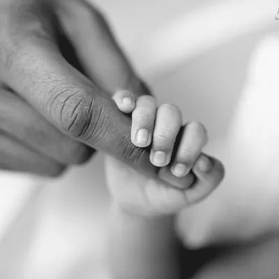 A newborn's hand instinctively curling around a parent's finger is a powerful symbol of trust, safety, and the beginning of an unbreakable bond.