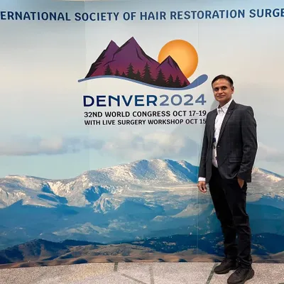 As a member of the International Society of Hair Restoration Surgery, I stay at the forefront of global standards. Here I am at the 32nd World Congress in Denver, where I was invited to share my research on hair transplant outcomes. My approach is always grounded in the latest science.