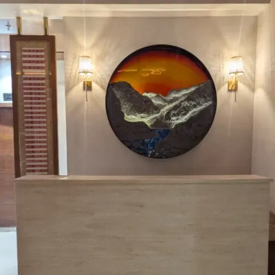This is the "Land of Rising Sun" piece, finding its permanent home at Arunachal Bhavan in Delhi. Seeing my textured, hand-painted art installed in a beautifully designed space, under the perfect lighting, is a feeling I can't quite describe.