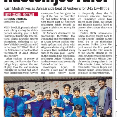 A newspaper clipping celebrating Khush Modi's journey and his championship-winning goal for his school team, a testament to his resilience and our development process.