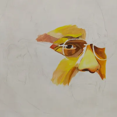 A sneak peek at a massive 5.5-foot canvas. This is the underpainting stage for the portrait of Mr. Amit Shah, where I begin mapping out the facial features and warm color palette.