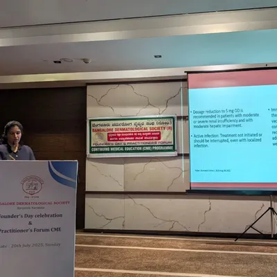 Presenting a talk on "Tofacitinib and it's versatility" at the Bangalore Dermatology Society's Practitioner's Forum CME. It is always a privilege to share insights with fellow dermatologists.
